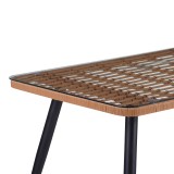 Tavolinë Naoki Pakoworld xhami-pe rattan në përfundim druri natyral me këmbë të zeza 140x80x78cm