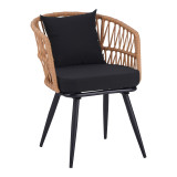 Fotel Naoki Pakoworld rattan pe -metal në Përfundim Natyral me Këmbë të Zeza/Jastëk 62x60x80cm