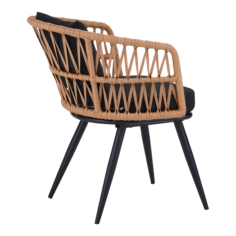 Fotel Naoki Pakoworld rattan pe -metal në Përfundim Natyral me Këmbë të Zeza/Jastëk 62x60x80cm