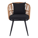 Fotel Naoki Pakoworld rattan pe -metal në Përfundim Natyral me Këmbë të Zeza/Jastëk 62x60x80cm