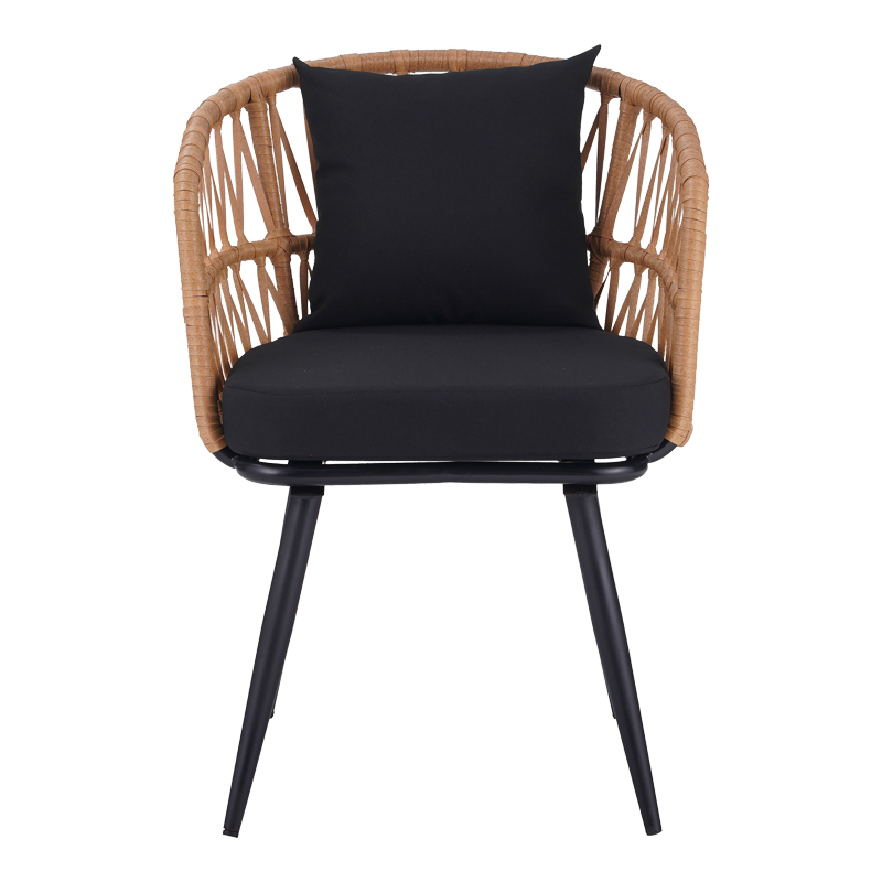Fotel Naoki Pakoworld rattan pe -metal në Përfundim Natyral me Këmbë të Zeza/Jastëk 62x60x80cm