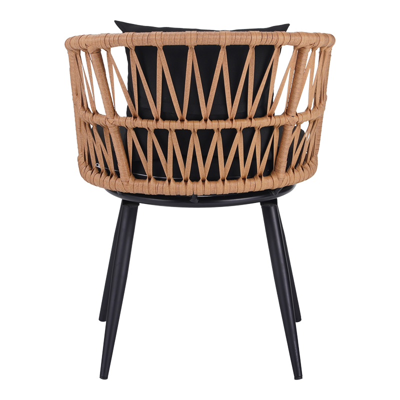 Fotel Naoki Pakoworld rattan pe -metal në Përfundim Natyral me Këmbë të Zeza/Jastëk 62x60x80cm