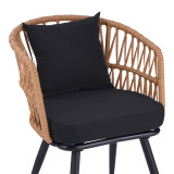 Fotel Naoki Pakoworld rattan pe -metal në Përfundim Natyral me Këmbë të Zeza/Jastëk 62x60x80cm