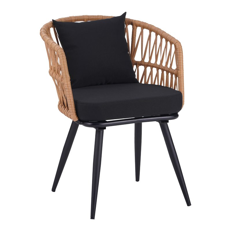 Fotel Naoki Pakoworld rattan pe -metal në Përfundim Natyral me Këmbë të Zeza/Jastëk 62x60x80cm