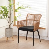 Naoki Pakoworld Fotel pe rattan -metal në Finiturë Natyrale me Këmbë/Jastëk të Zinj 59x62.5x82cm