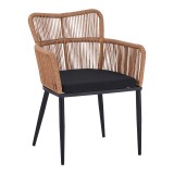 Naoki Pakoworld Fotel pe rattan -metal në Finiturë Natyrale me Këmbë/Jastëk të Zinj 59x62.5x82cm