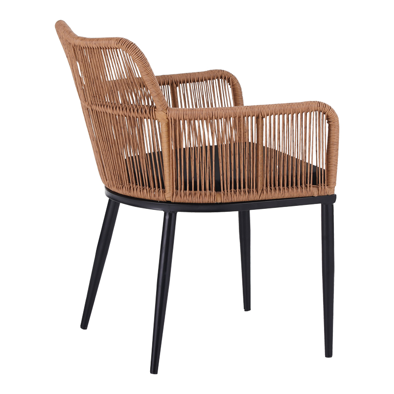 Naoki Pakoworld Fotel pe rattan -metal në Finiturë Natyrale me Këmbë/Jastëk të Zinj 59x62.5x82cm