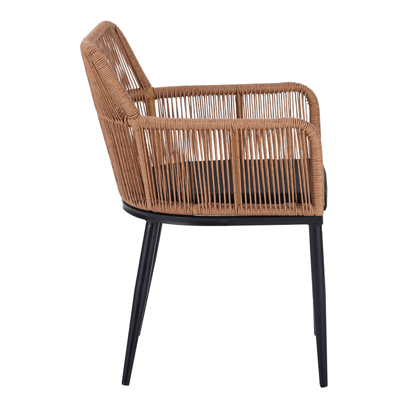 Naoki Pakoworld Fotel pe rattan -metal në Finiturë Natyrale me Këmbë/Jastëk të Zinj 59x62.5x82cm