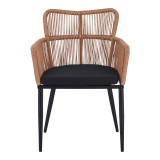 Naoki Pakoworld Fotel pe rattan -metal në Finiturë Natyrale me Këmbë/Jastëk të Zinj 59x62.5x82cm