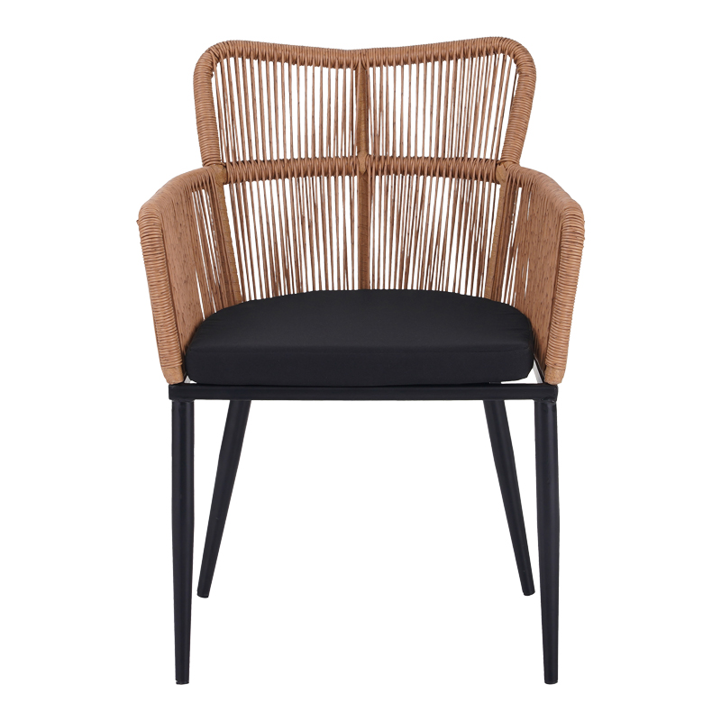 Naoki Pakoworld Fotel pe rattan -metal në Finiturë Natyrale me Këmbë/Jastëk të Zinj 59x62.5x82cm