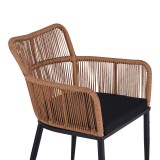Naoki Pakoworld Fotel pe rattan -metal në Finiturë Natyrale me Këmbë/Jastëk të Zinj 59x62.5x82cm