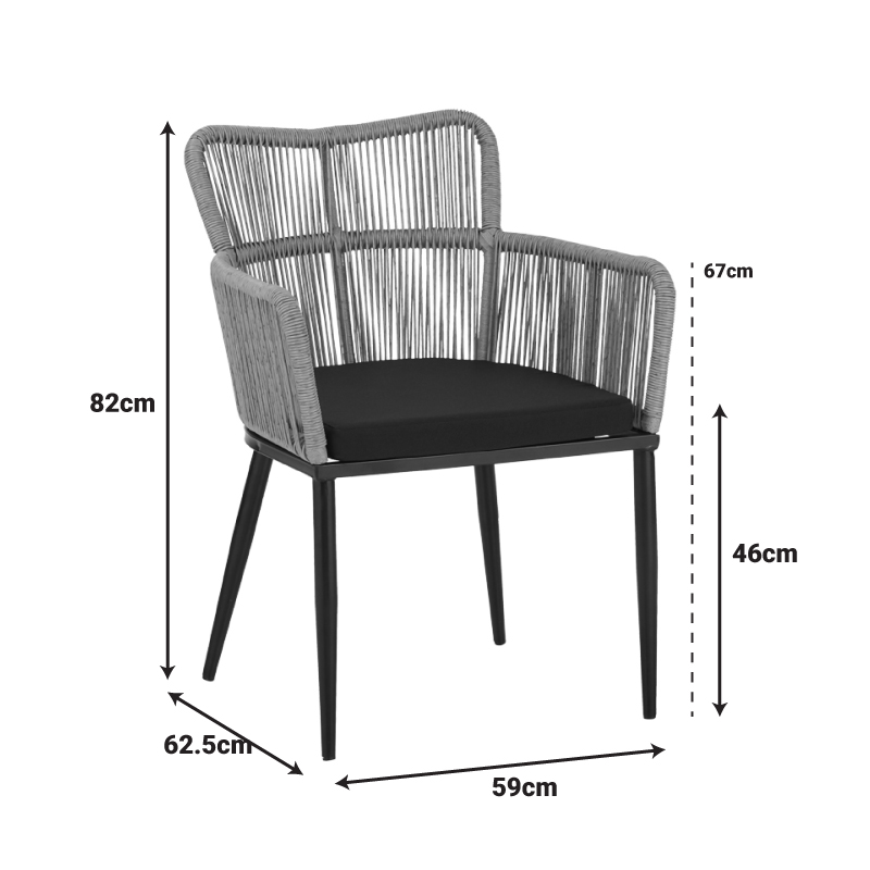 Naoki Pakoworld Fotel pe rattan -metal në Finiturë Natyrale me Këmbë/Jastëk të Zinj 59x62.5x82cm
