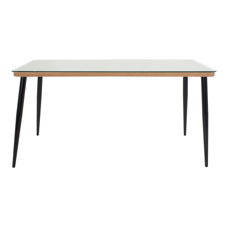 Set tavoline ngrënieje Naoki 7 copë pakoworld metal i zi-pe natyral-xham 160x90x78cm