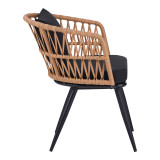 Set tavoline ngrënie Naoki 5 copë pakoworld xham-pe rattan në nuancë natyrale me këmbë të zeza 140x80x78cm