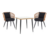 Set tavoline ngrënie Naoki me 3 copë pakoworld metal i zi-pe natyral-xham 80x80x78cm