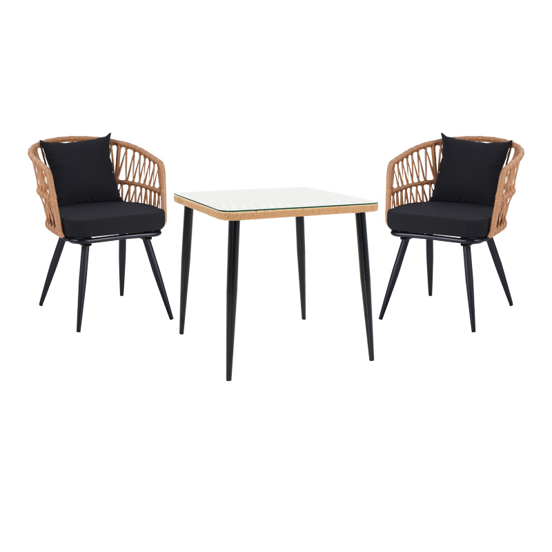 Set tavoline ngrënie Naoki me 3 copë pakoworld metal i zi-pe natyral-xham 80x80x78cm