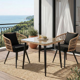 Set tavoline ngrënie Naoki me 3 copë pakoworld metal i zi-pe natyral-xham 80x80x78cm