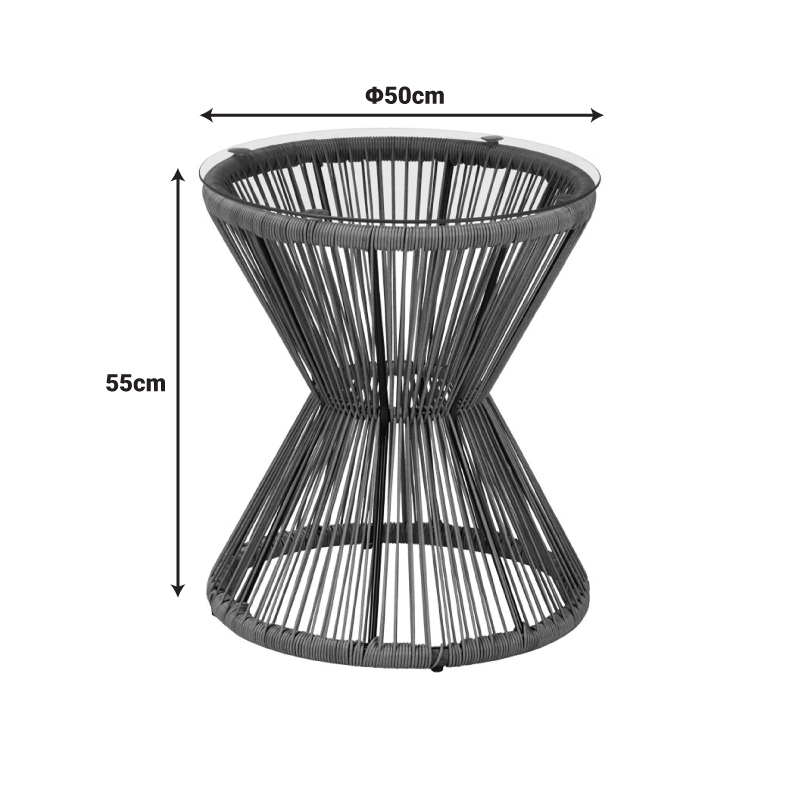 Tavolinë Mabil pakoworld xhami -rattan pe në ngjyrë gri D50x55cm