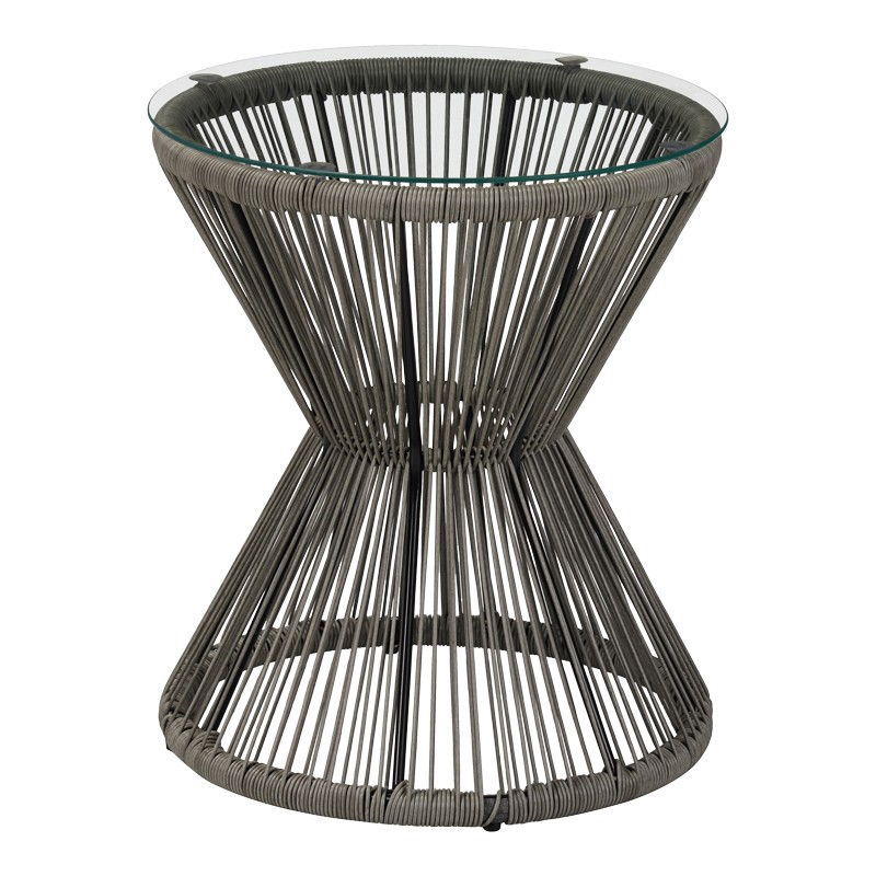Tavolinë Mabil pakoworld xhami -rattan pe në ngjyrë gri D50x55cm