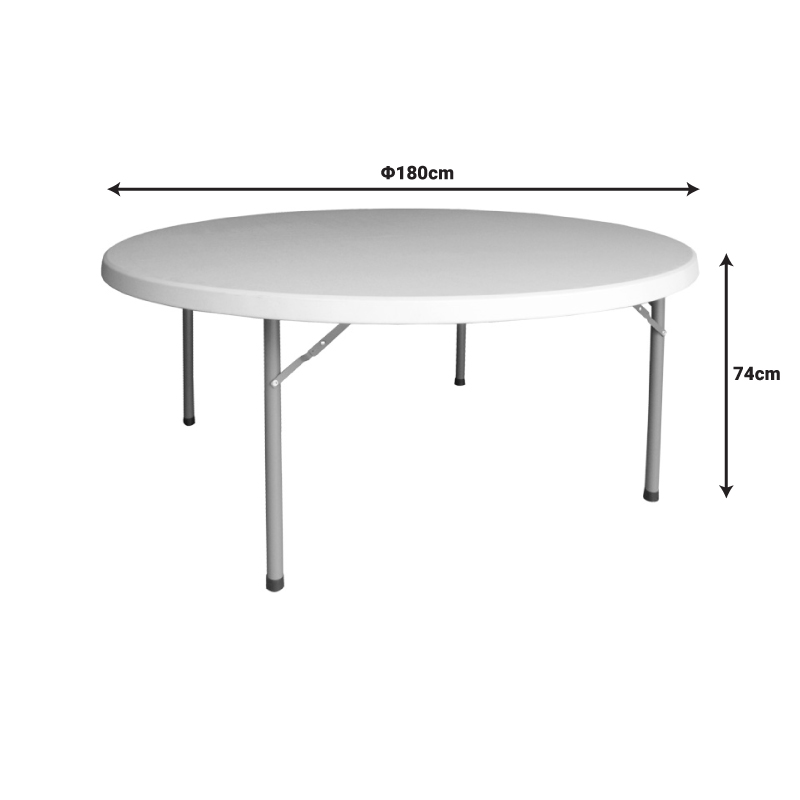 Tavolinë katering e palosshme Comfort pakoworld valixhe e bardhë e rrumbullakët D180x74cm