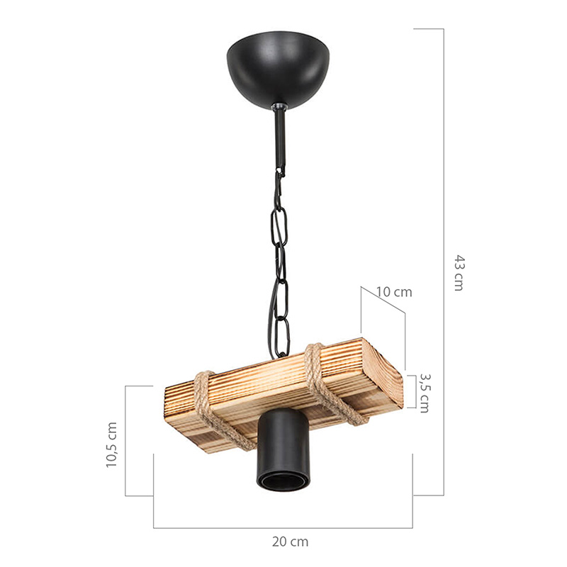 Llambë tavani PWL-1027 pakoworld E27 metal i zi-natyral 20x10x43cm