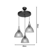 Llamba tavani me 3 drita Orazio pakoworld E27 gri e errët-e zezë D40x80cm