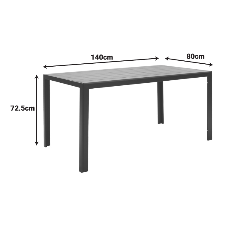 Tavolinë Nares pakoworld alumini antracit - kompensatë gri 140x80x72.5cm