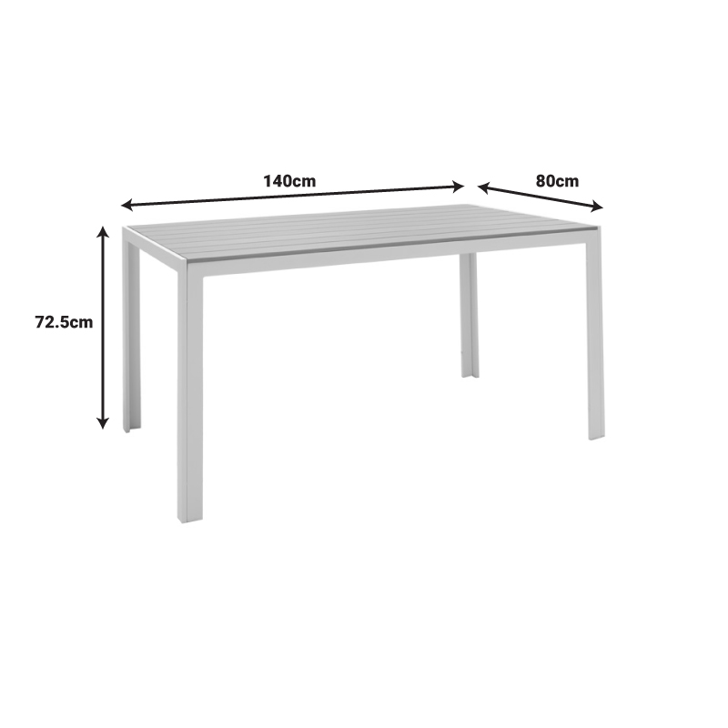 Tavolinë Nares pakoworld alumini i bardhë-kompensatë natyrale 140x80x72.5cm