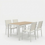 Set tavoline ngrënieje Zacreta-Nares prej 5 copësh pakoworld e bardhë-natyrale 140x80x72.5cm