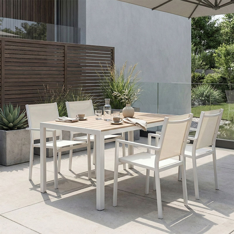 Set tavoline ngrënieje Zacreta-Nares prej 5 copësh pakoworld e bardhë-natyrale 140x80x72.5cm