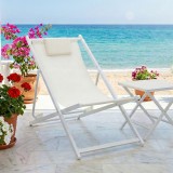 Chaise longue profesionale Corte pakoworld dru ahu alumini pëlhurë tekstil i bardhë-bezhe