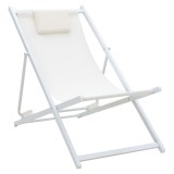 Chaise longue profesionale Corte pakoworld dru ahu alumini pëlhurë tekstil i bardhë-bezhe