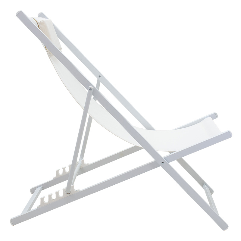 Chaise longue profesionale Corte pakoworld dru ahu alumini pëlhurë tekstil i bardhë-bezhe