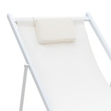 Chaise longue profesionale Corte pakoworld dru ahu alumini pëlhurë tekstil i bardhë-bezhe