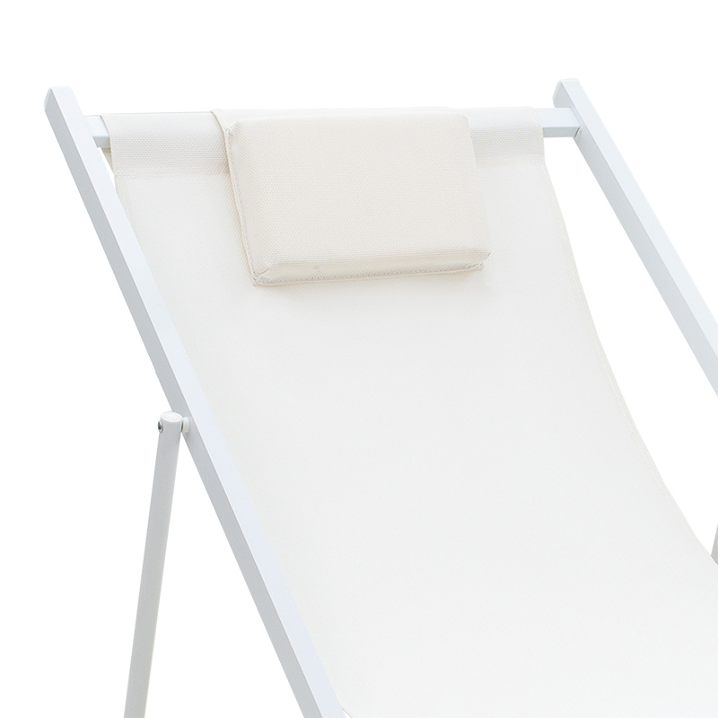 Chaise longue profesionale Corte pakoworld dru ahu alumini pëlhurë tekstil i bardhë-bezhe