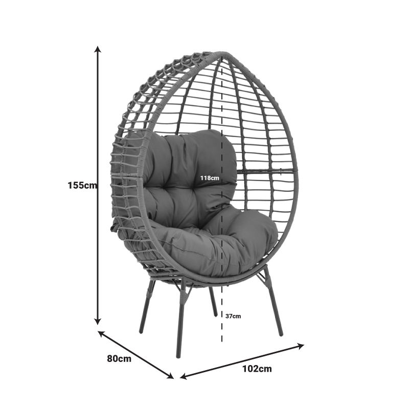 Fotel Nestie pakoworld thurje rreth gri-këmbë metalike gri-jastëk gri 102x80x155cm