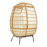 Fotel Frox pakoworld thurje rattan natyral-metal këmbë natyrale-të zeza-jastëk bezhë 96x76x145cm