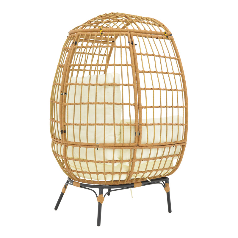 Fotel Frox pakoworld thurje rattan natyral-metal këmbë natyrale-të zeza-jastëk bezhë 96x76x145cm