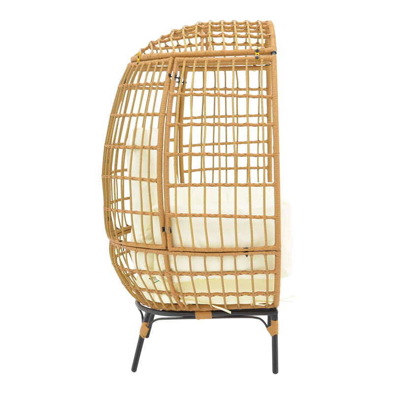 Fotel Frox pakoworld thurje rattan natyral-metal këmbë natyrale-të zeza-jastëk bezhë 96x76x145cm