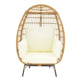 Fotel Frox pakoworld thurje rattan natyral-metal këmbë natyrale-të zeza-jastëk bezhë 96x76x145cm