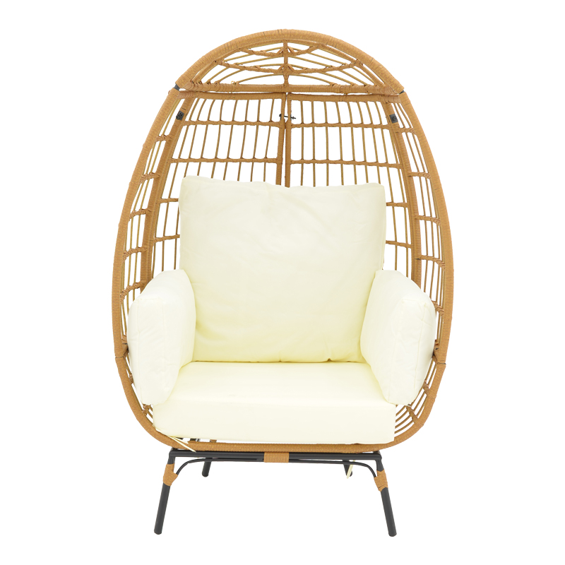 Fotel Frox pakoworld thurje rattan natyral-metal këmbë natyrale-të zeza-jastëk bezhë 96x76x145cm