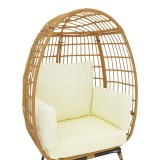 Fotel Frox pakoworld thurje rattan natyral-metal këmbë natyrale-të zeza-jastëk bezhë 96x76x145cm