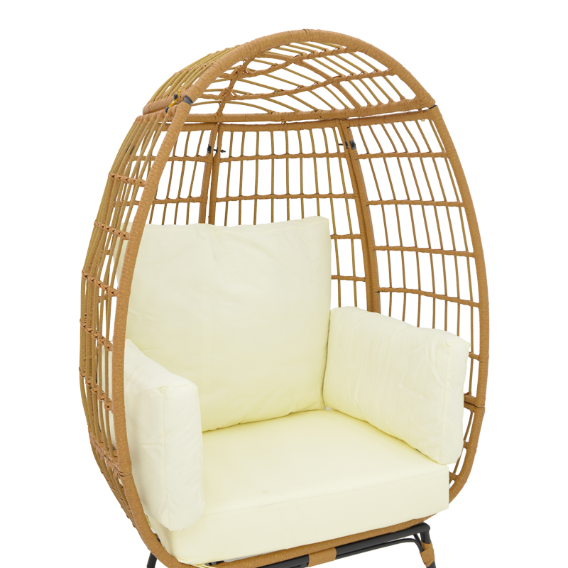 Fotel Frox pakoworld thurje rattan natyral-metal këmbë natyrale-të zeza-jastëk bezhë 96x76x145cm