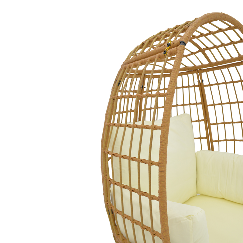 Fotel Frox pakoworld thurje rattan natyral-metal këmbë natyrale-të zeza-jastëk bezhë 96x76x145cm