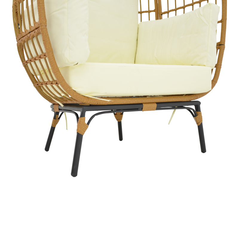 Fotel Frox pakoworld thurje rattan natyral-metal këmbë natyrale-të zeza-jastëk bezhë 96x76x145cm