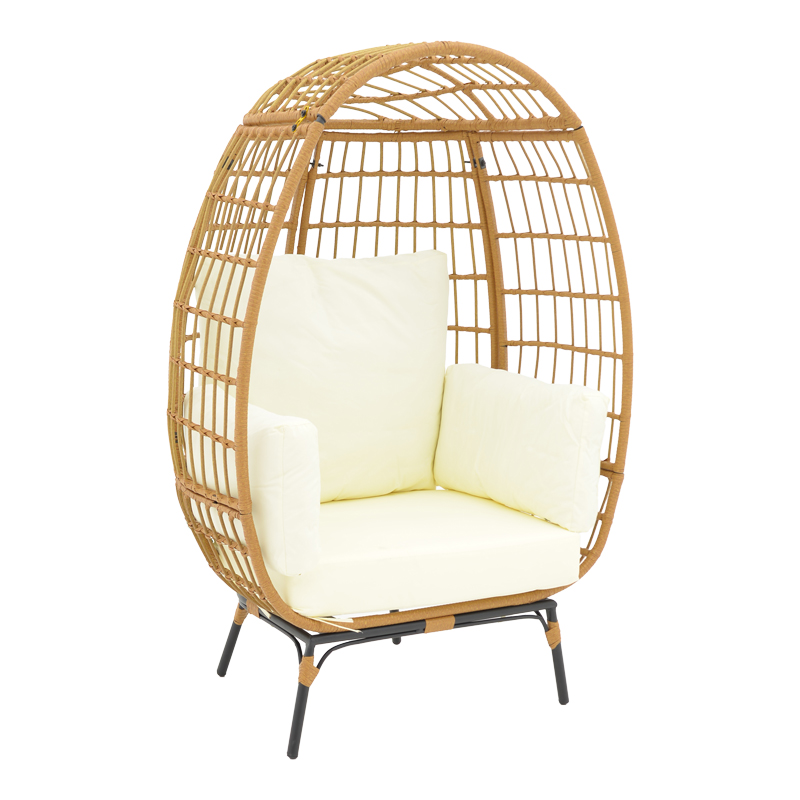 Fotel Frox pakoworld thurje rattan natyral-metal këmbë natyrale-të zeza-jastëk bezhë 96x76x145cm