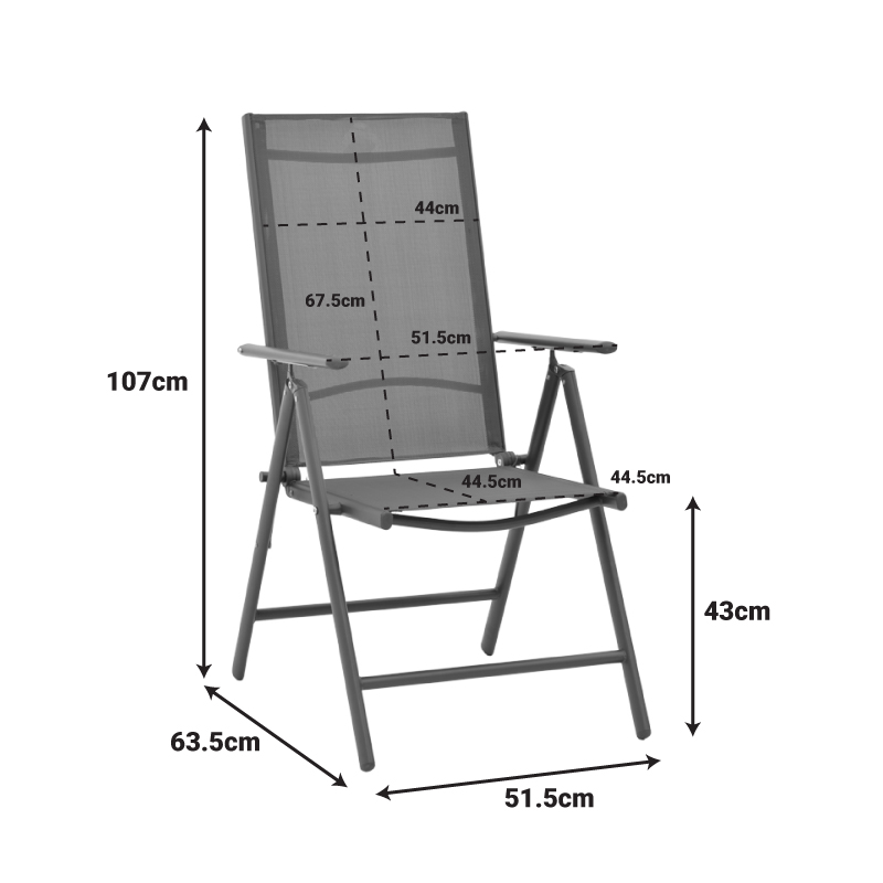Fotel Candor pakoworld metal antracit dhe textilene gri 51.5x63.5x107cm