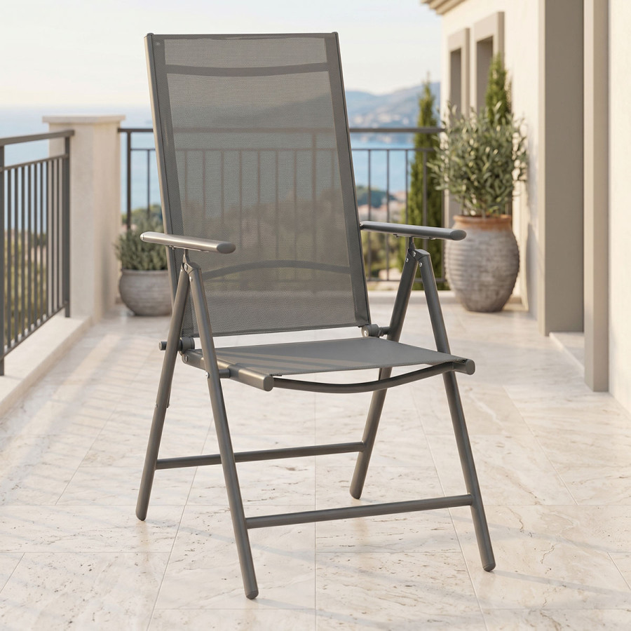 Fotel Candor pakoworld metal antracit dhe textilene gri 51.5x63.5x107cm