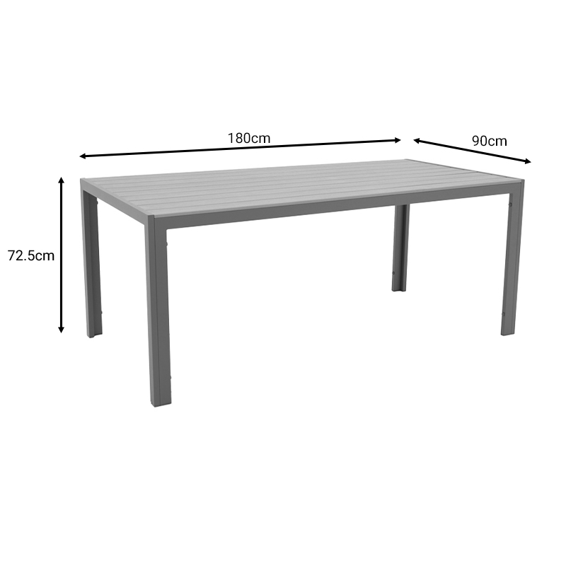 Tavolinë Nares pakoworld alumin antracit-kompensatë natyrale 180x90x72.5cm