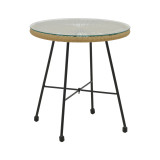Tavolinë Acapulco pakoworld metal i zi - pe rattan në nuancë natyrale D50x50cm